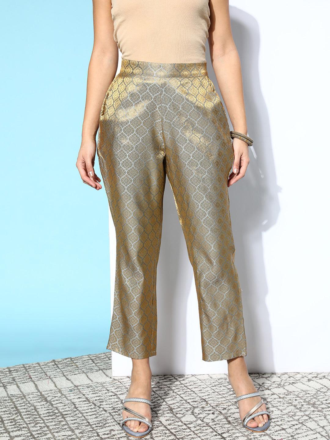 Grey Self Design Jacquard Trousers - ShopLibas