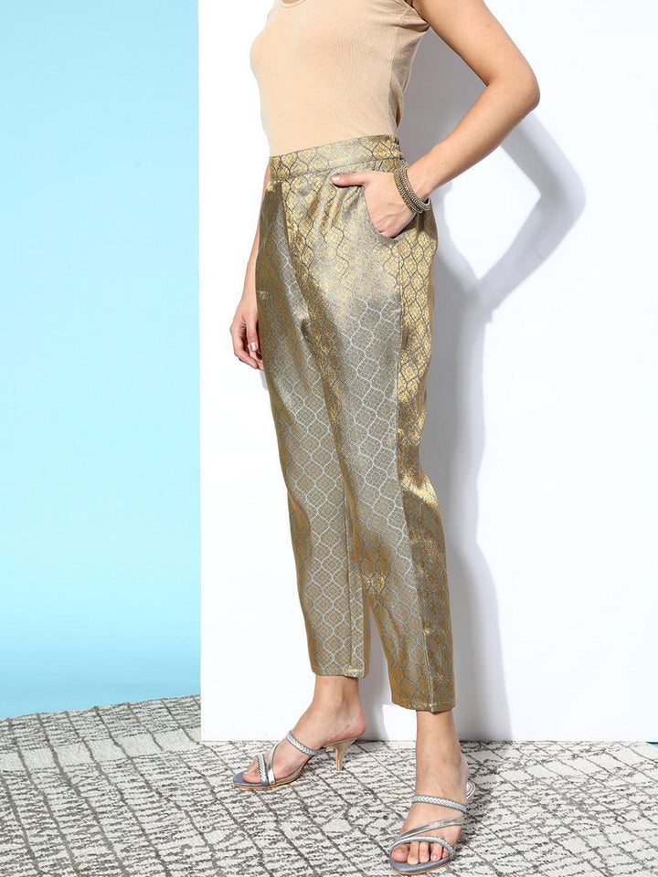Grey Self Design Jacquard Trousers - ShopLibas