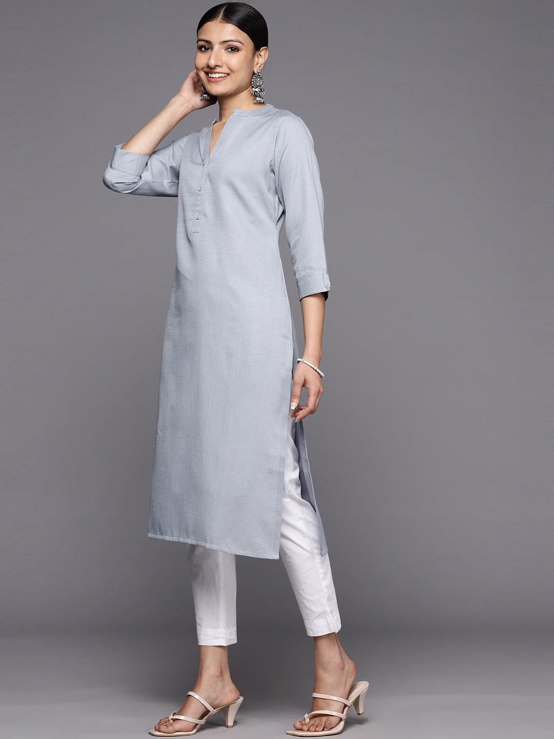 Grey Solid Rayon Straight Kurta - ShopLibas 