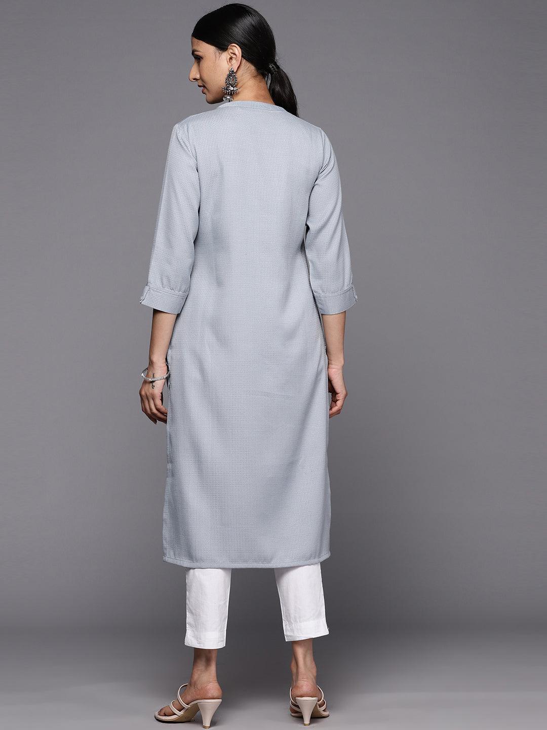 Grey Solid Rayon Straight Kurta - ShopLibas 