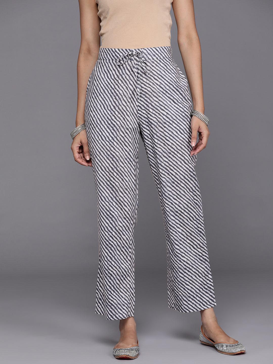 Grey Striped Cotton Trousers - ShopLibas
