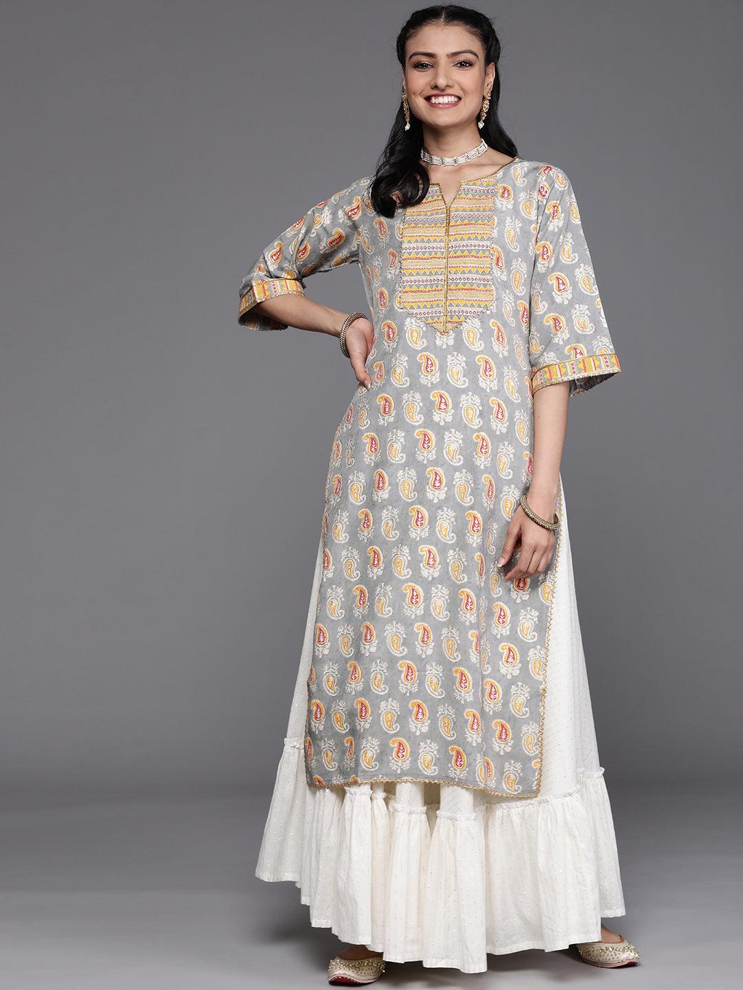 Grey Yoke Design Chanderi Silk Kurta - ShopLibas