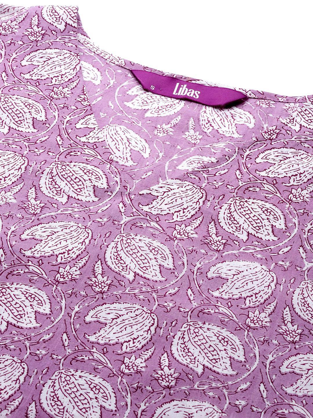 Lavender Printed Cotton Night Suit - ShopLibas 