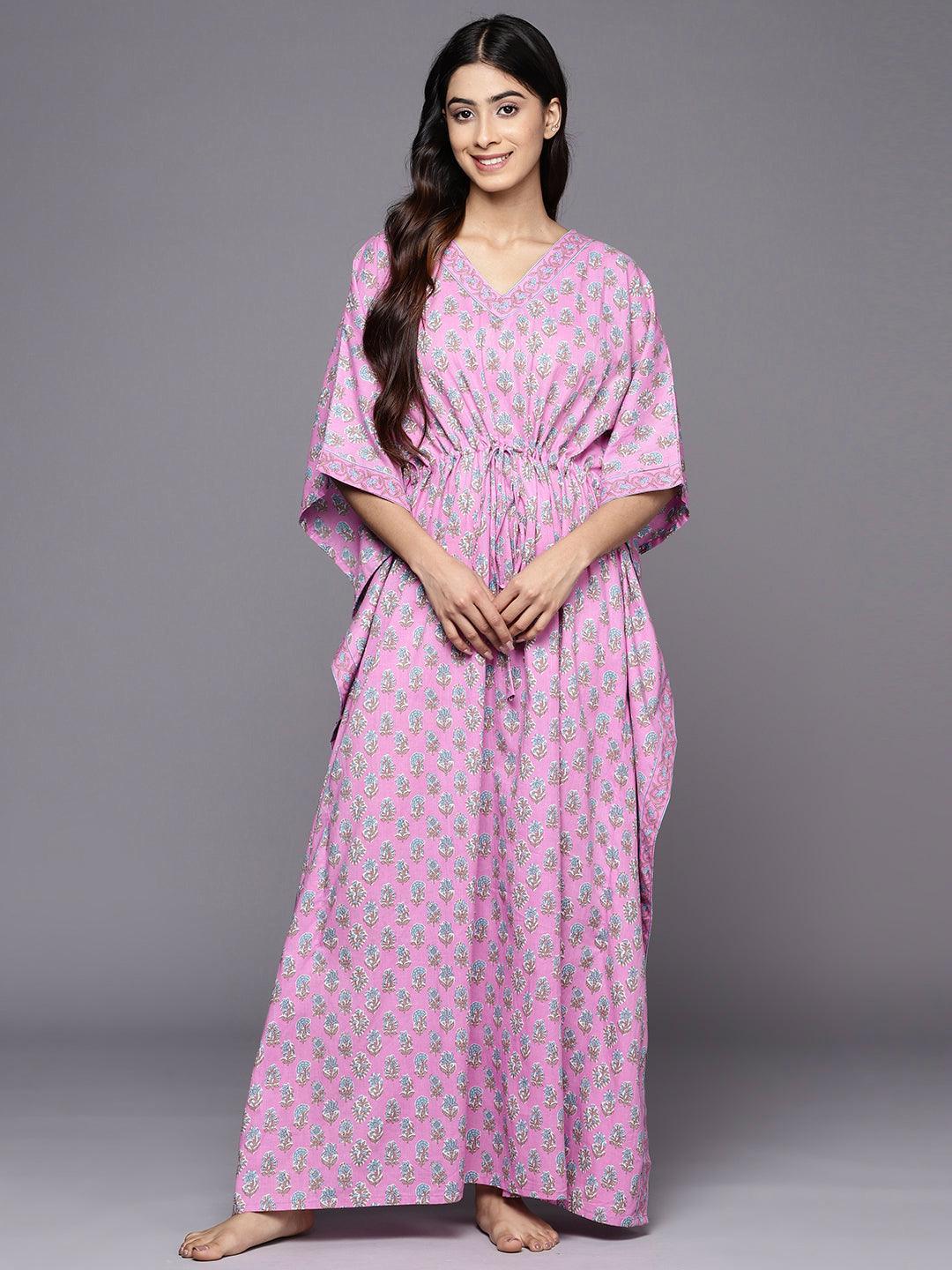 Lavender Printed Cotton Nightdress - ShopLibas
