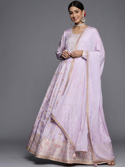 Lavender Self Design Silk Anarkali Suit Set - ShopLibas