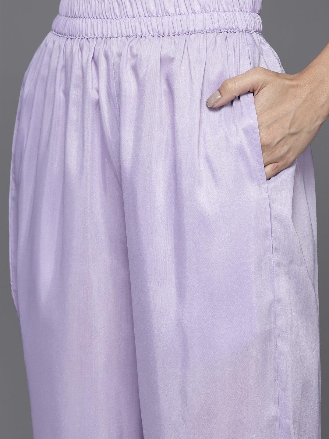 Lavender Woven Design Silk Blend Straight Suit Set - ShopLibas