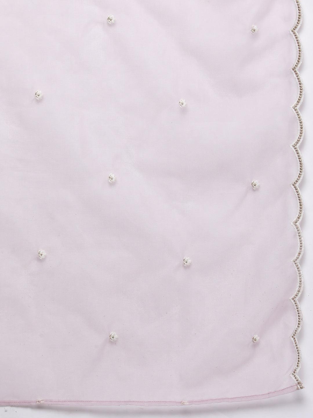 Lavender Yoke Design Silk Blend Straight Suit Set With Trousers - ShopLibas 