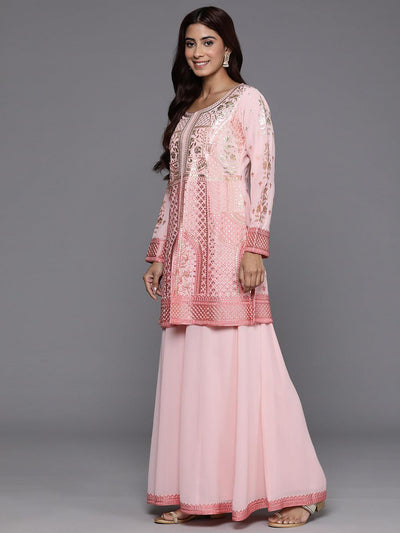 Libas Art Peach Embroidered Georgette Straight Suit With Dupatta