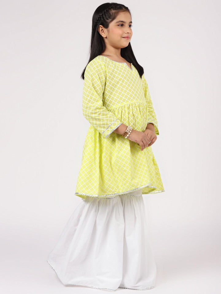 Lime Green Printed Cotton A-Line Suit Set - ShopLibas
