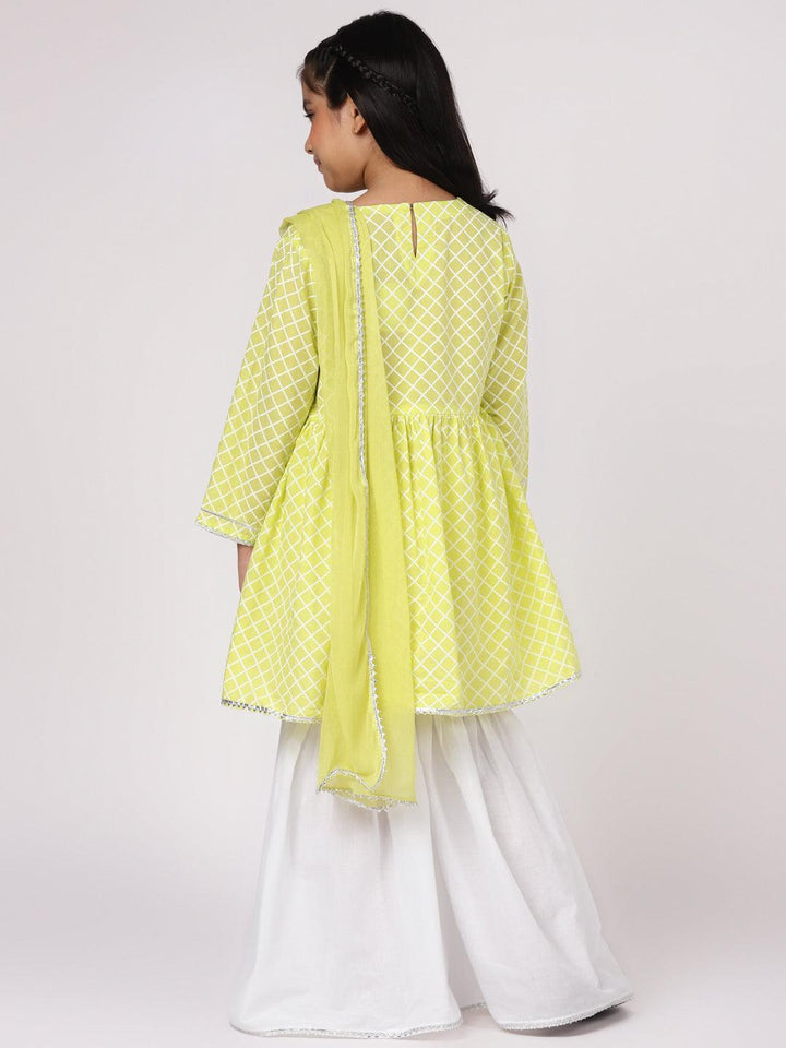 Lime Green Printed Cotton A-Line Suit Set - ShopLibas