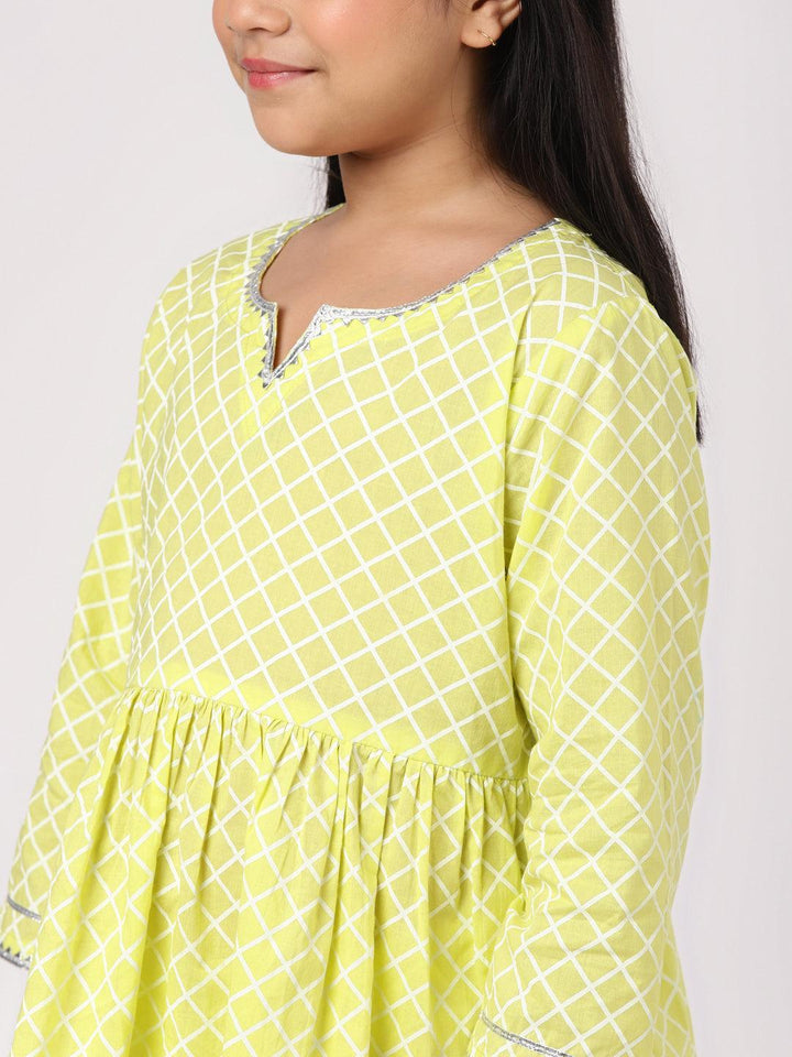 Lime Green Printed Cotton A-Line Suit Set - ShopLibas