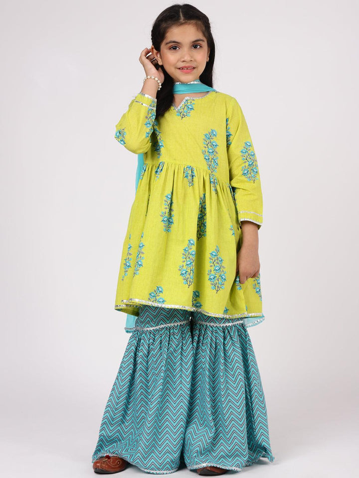 Lime Green Printed Cotton Suit Set - ShopLibas