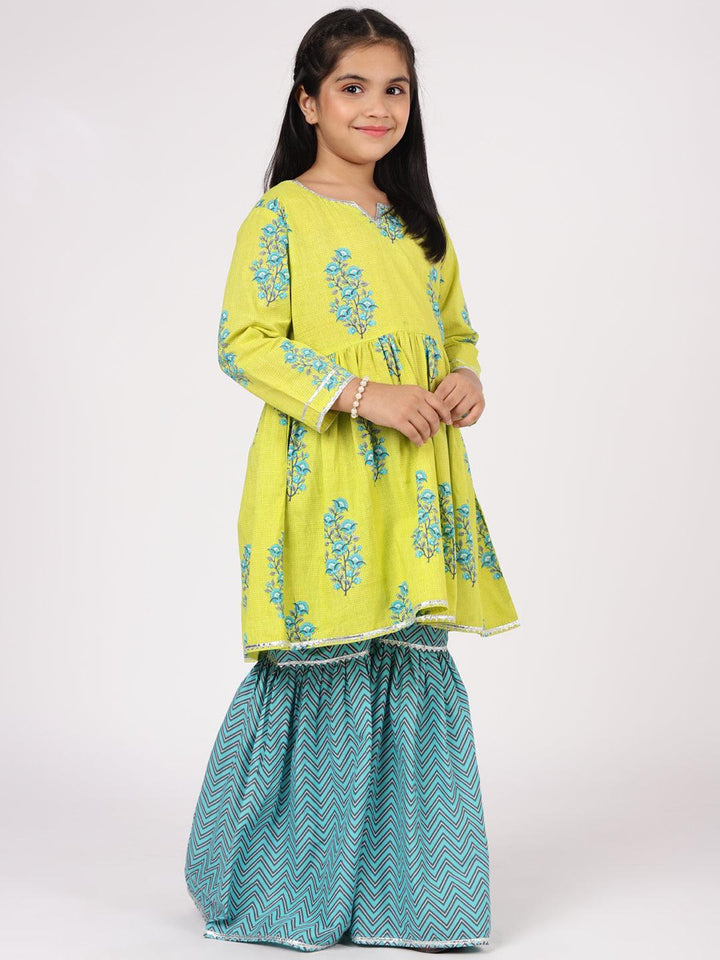 Lime Green Printed Cotton Suit Set - ShopLibas