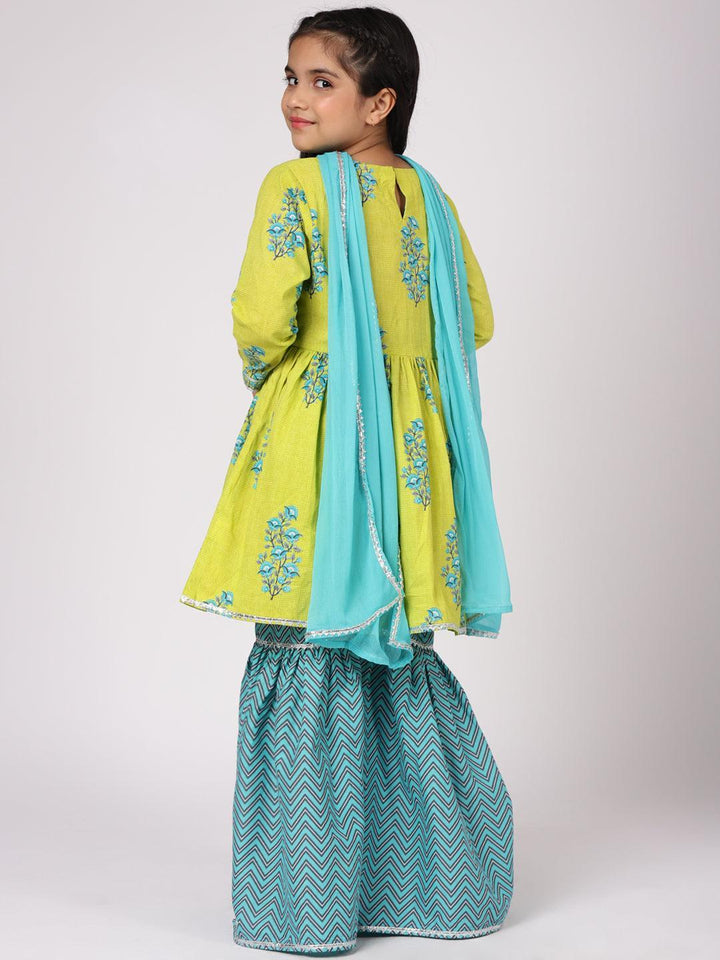 Lime Green Printed Cotton Suit Set - ShopLibas