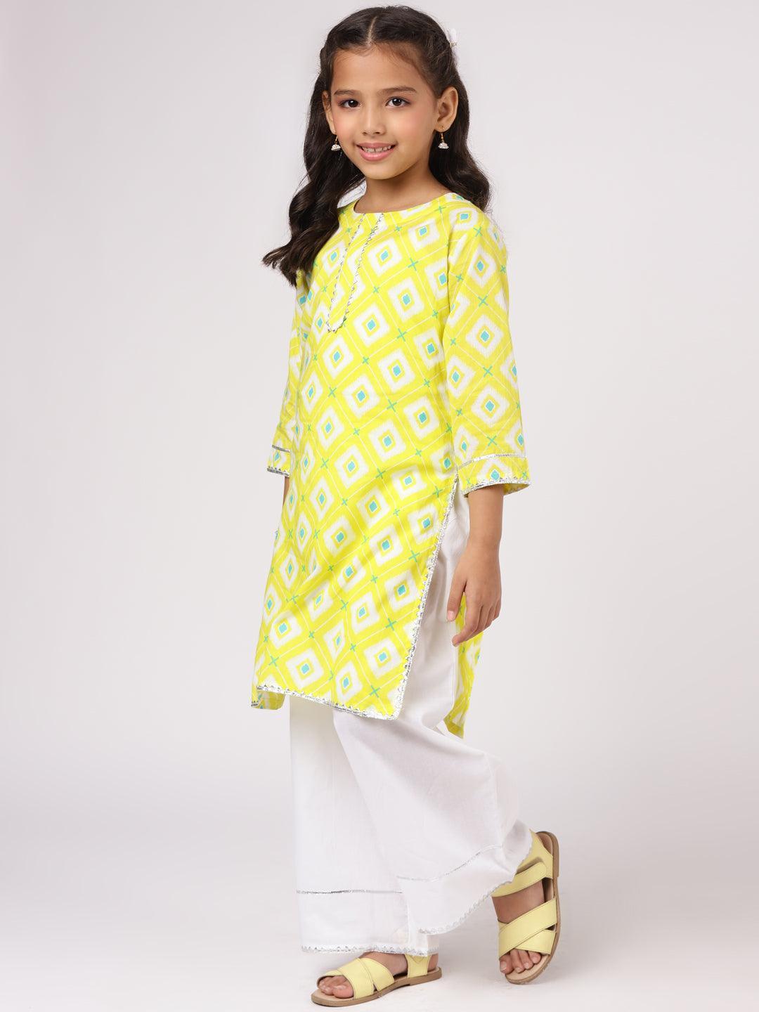 Lime Green Printed Cotton Kurta Set - ShopLibas 
