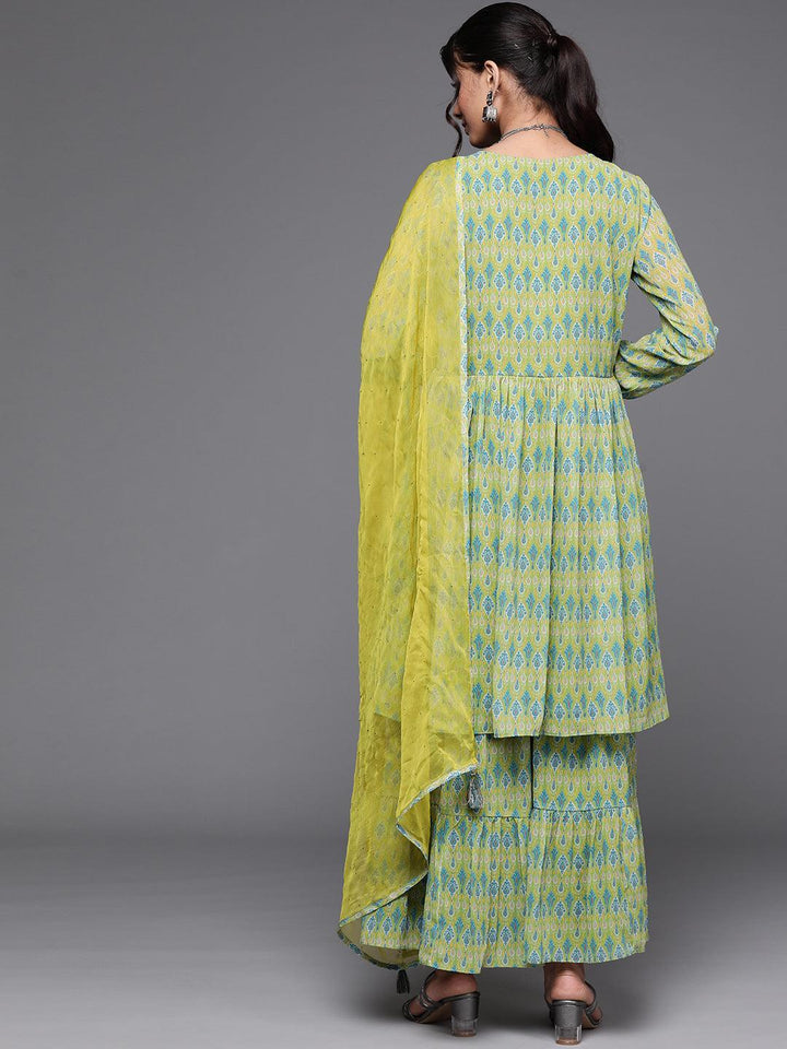 Lime Green Printed Georgette Suit Set - ShopLibas
