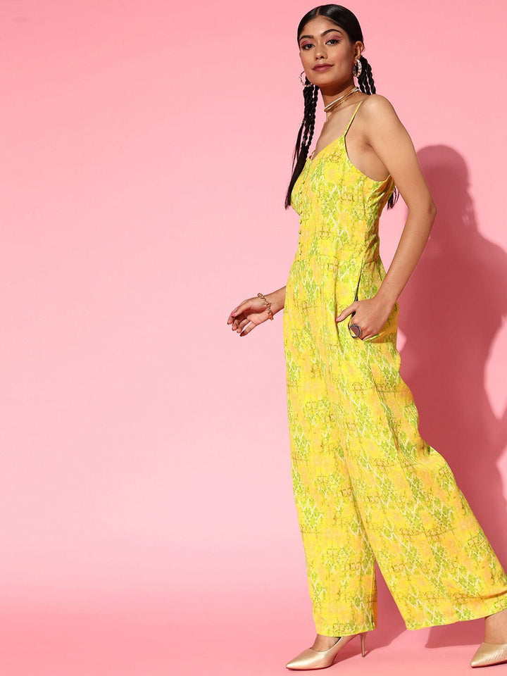 Lime Green Printed Georgette Jumpsuit - ShopLibas