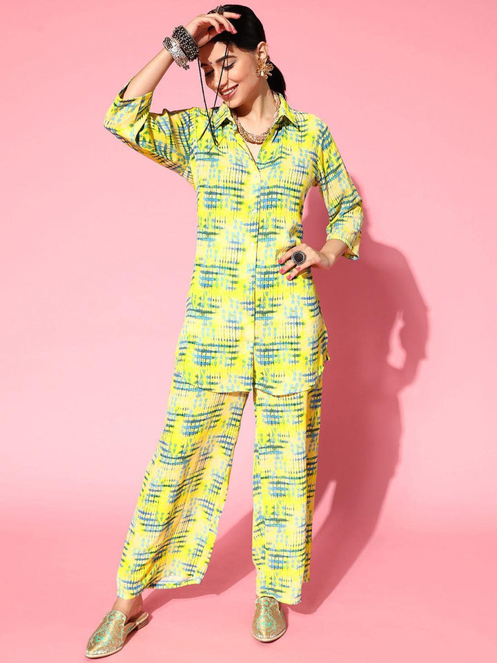 Lime Green Printed Georgette Co-Ords - ShopLibas