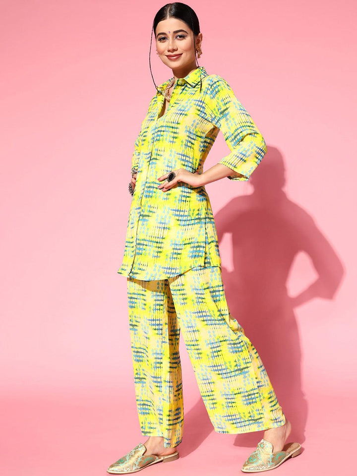 Lime Green Printed Georgette Co-Ords - ShopLibas
