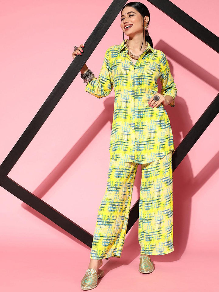 Lime Green Printed Georgette Co-Ords - ShopLibas
