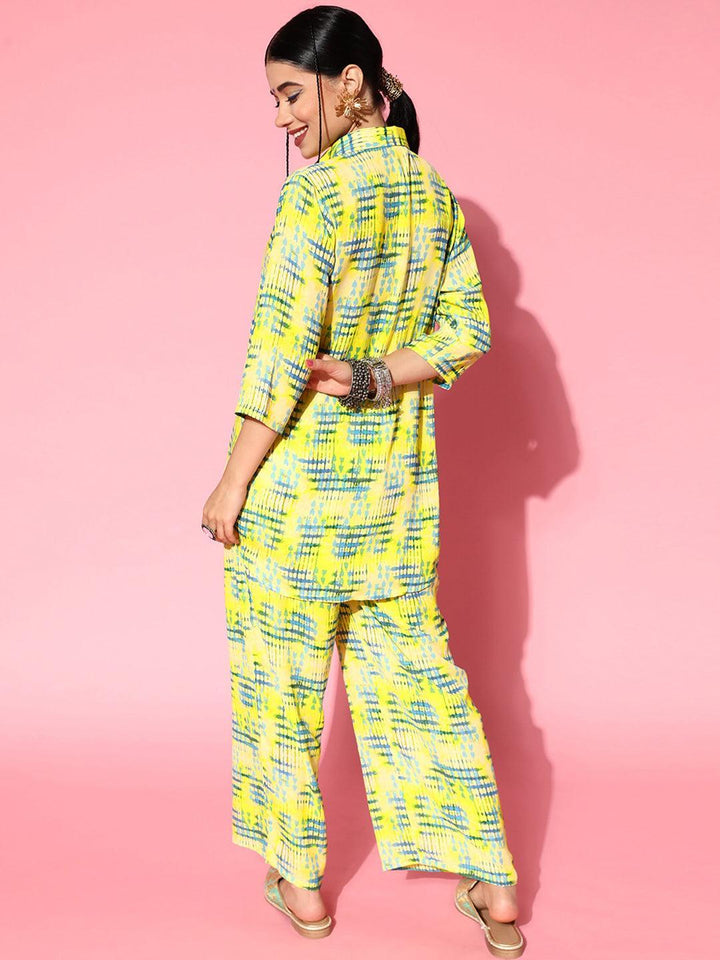 Lime Green Printed Georgette Co-Ords - ShopLibas