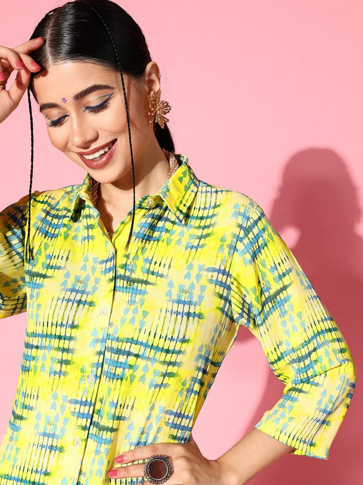 Lime Green Printed Georgette Co-Ords - ShopLibas