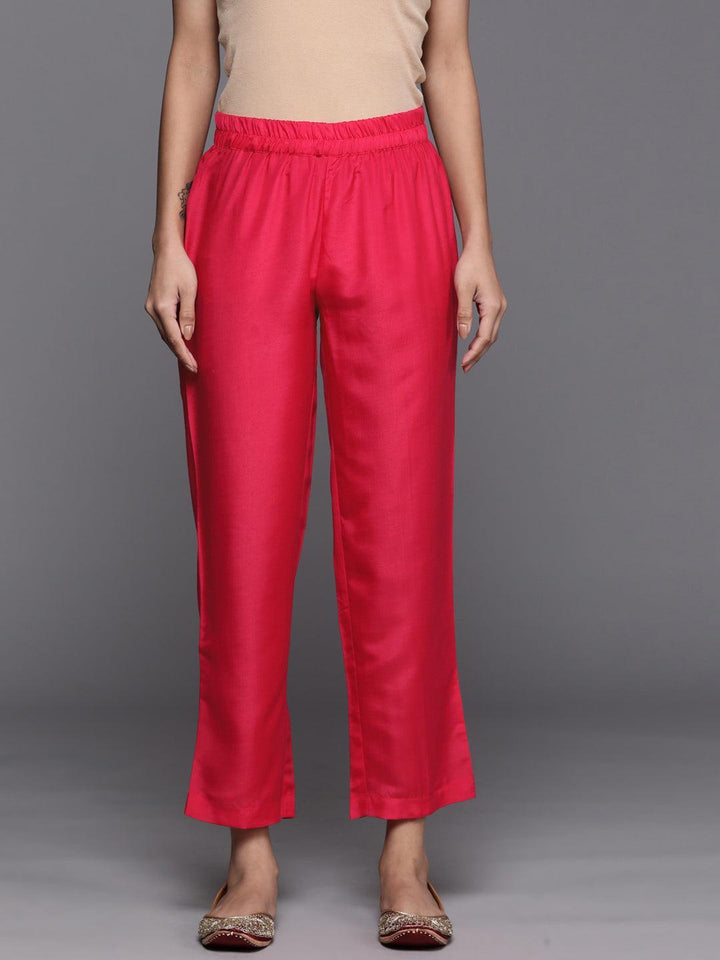 Magenta Solid Silk Blend Palazzos - Libas