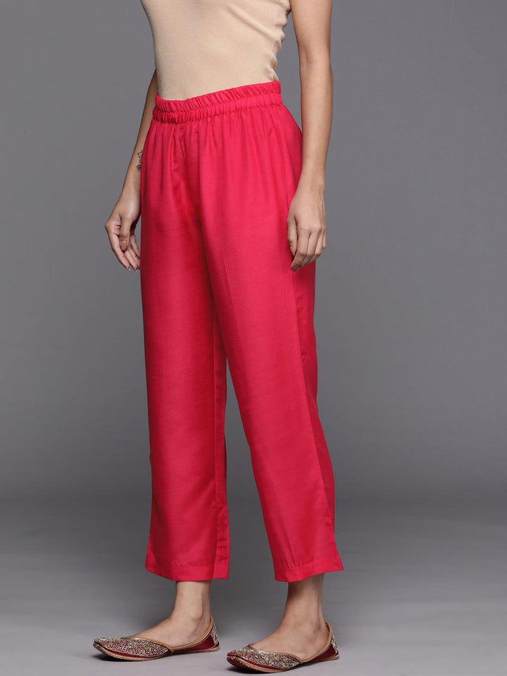 Magenta Solid Silk Blend Palazzos - Libas