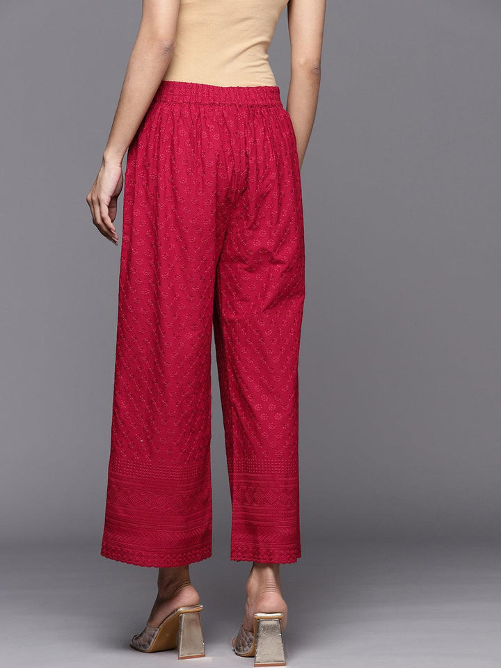 Maroon Embroidered Cotton Palazzos
