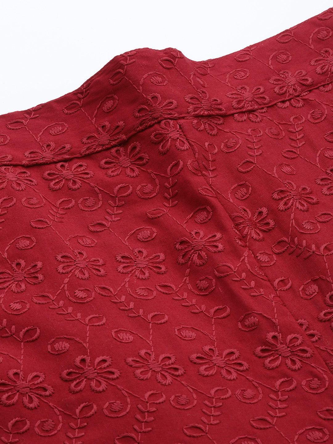 Maroon Embroidered Cotton Palazzos - ShopLibas 
