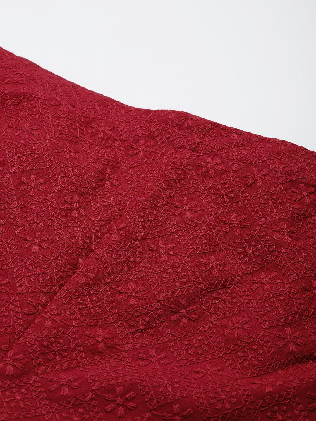 Maroon Embroidered Cotton Palazzos - ShopLibas 
