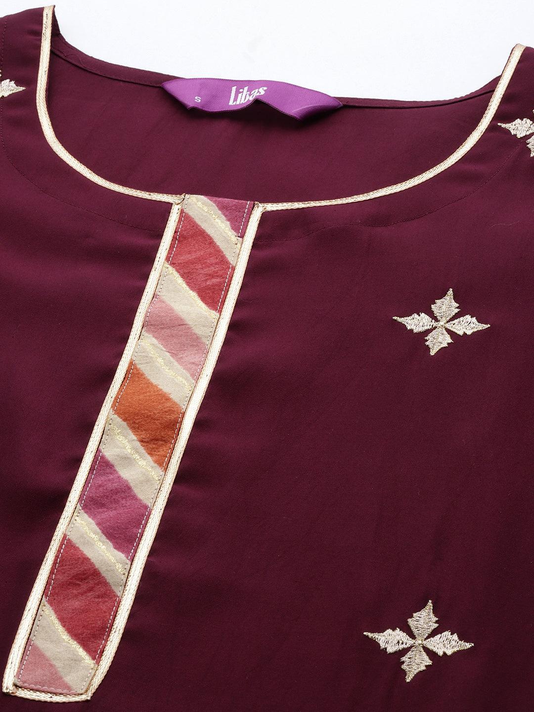 Maroon Embroidered Silk Blend Straight Suit Set With Trousers - ShopLibas 