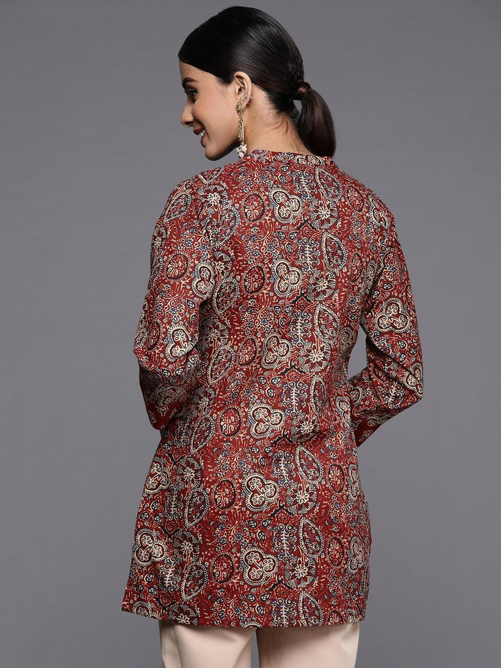 Maroon Printed Cotton Straight Kurti - ShopLibas