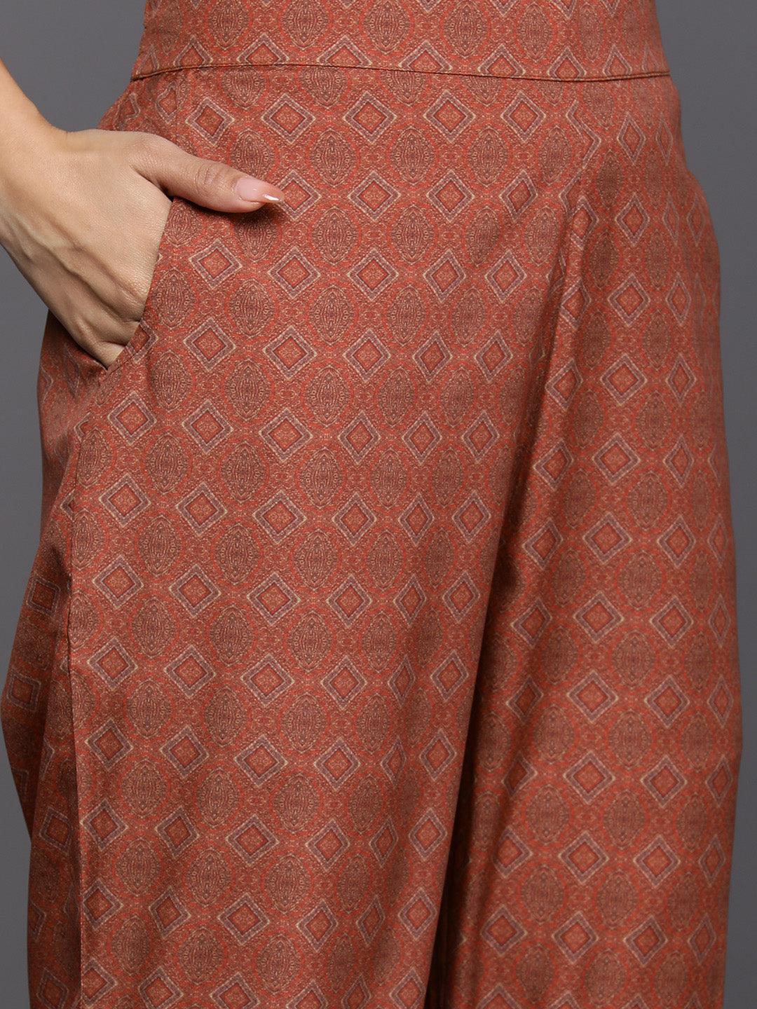 Maroon Printed Crepe Straight Suit Set With Trousers - ShopLibas 