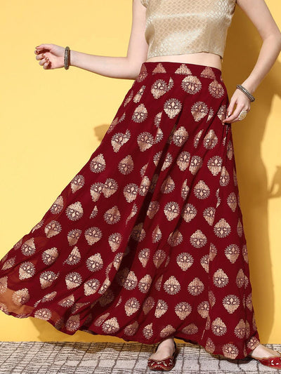 Maroon Printed Georgette Skirt - ShopLibas