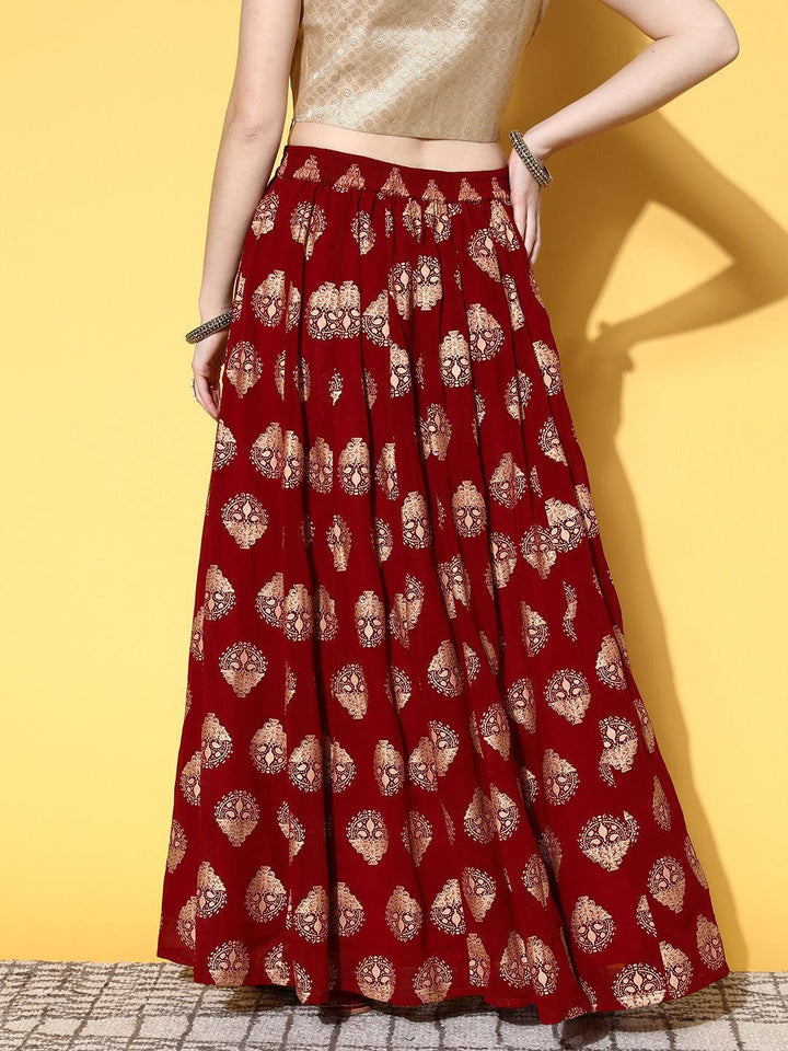 Maroon Printed Georgette Skirt - ShopLibas