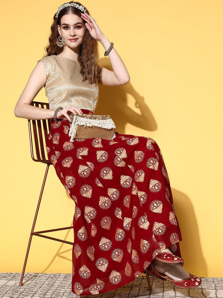 Maroon Printed Georgette Skirt - ShopLibas