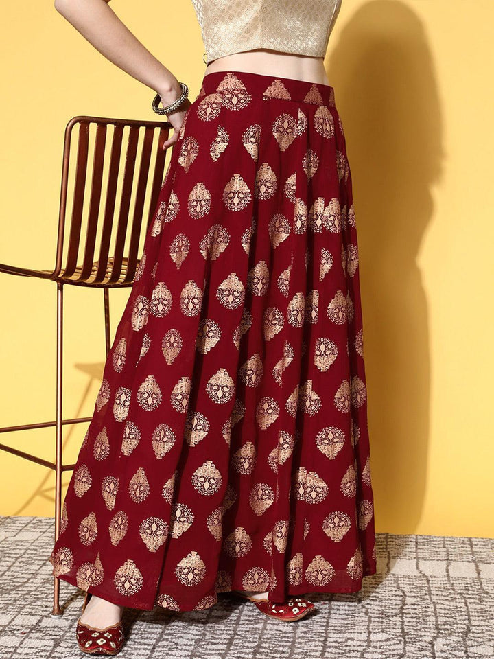 Maroon Printed Georgette Skirt - ShopLibas