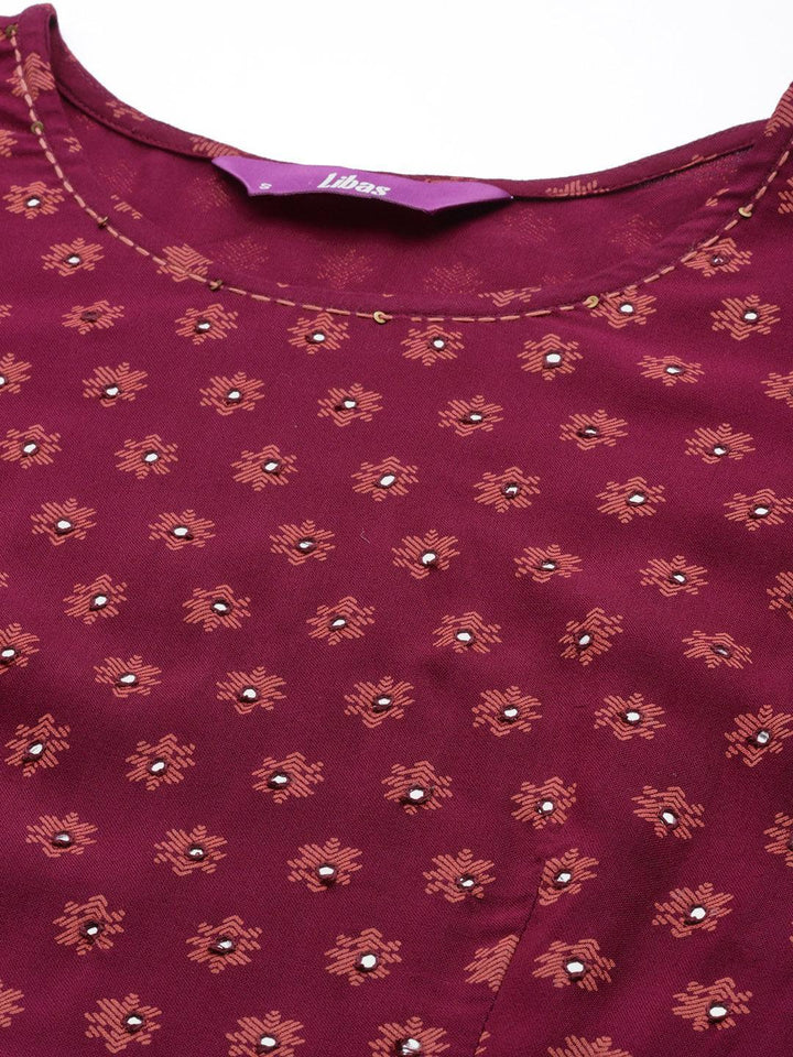 Maroon Printed Rayon A-Line Dress - ShopLibas