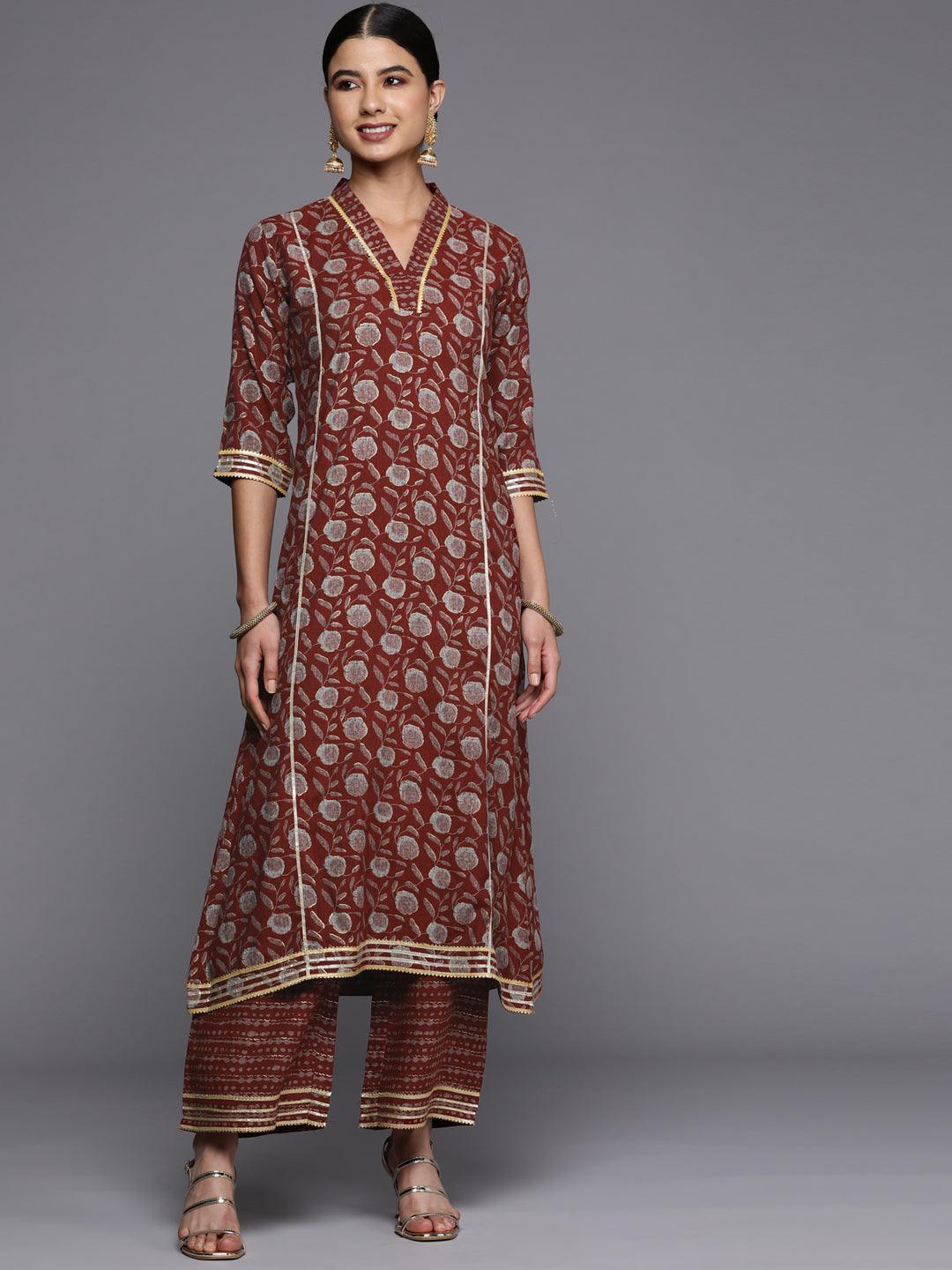 Maroon Printed Rayon A-Line Kurta - ShopLibas