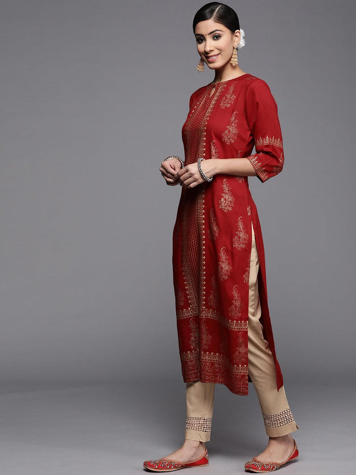 Maroon Printed Rayon Kurta - ShopLibas
