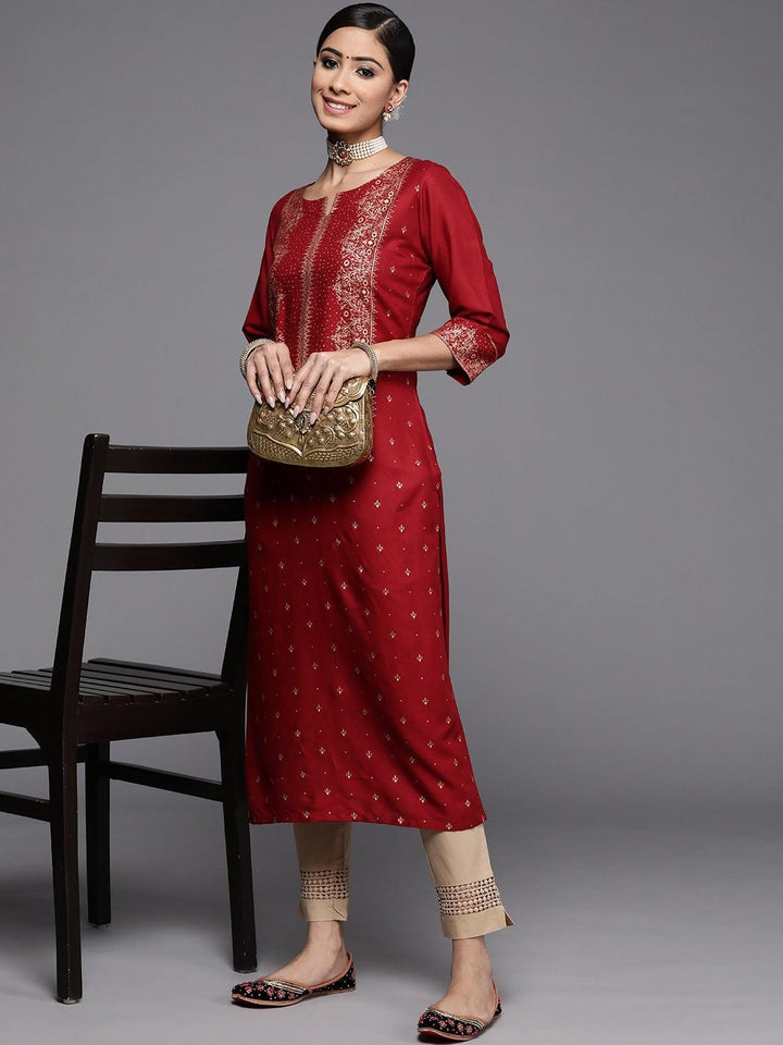 Maroon Printed Rayon Kurta - ShopLibas