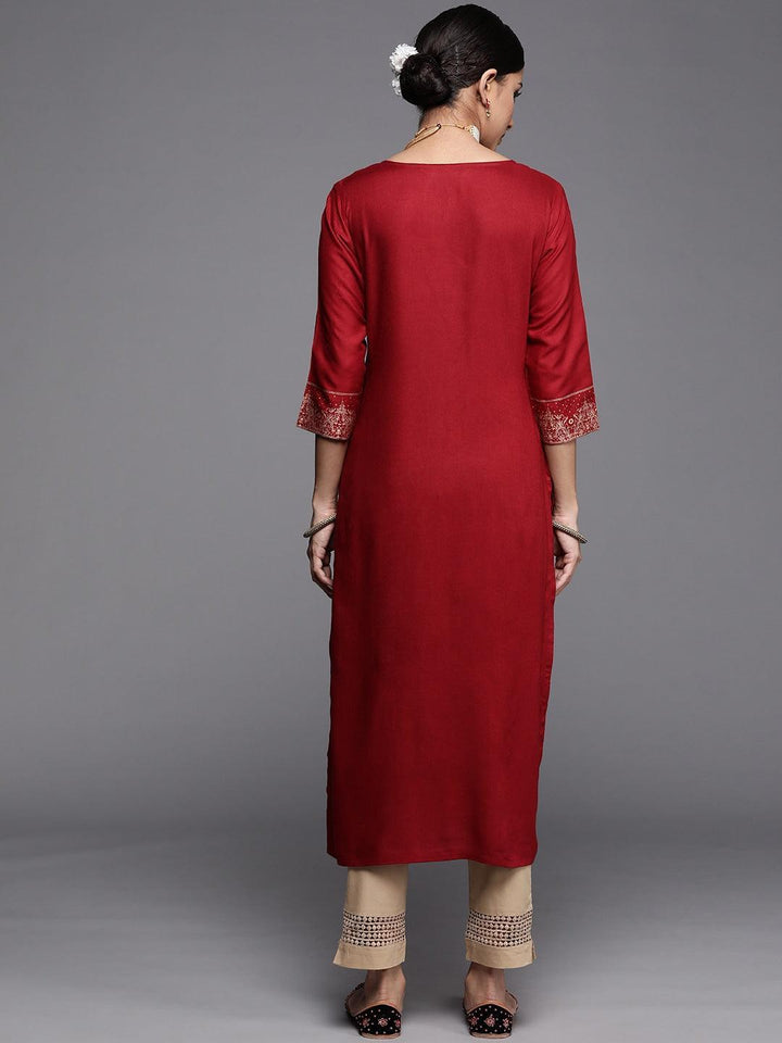 Maroon Printed Rayon Kurta - ShopLibas