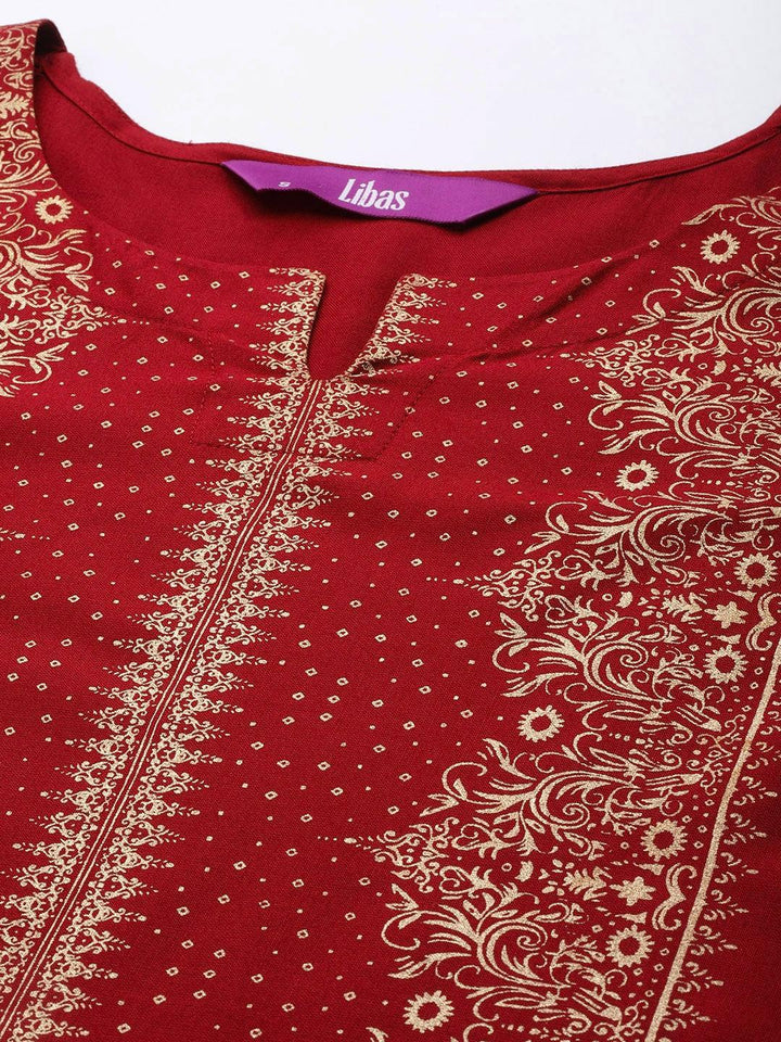 Maroon Printed Rayon Kurta - ShopLibas