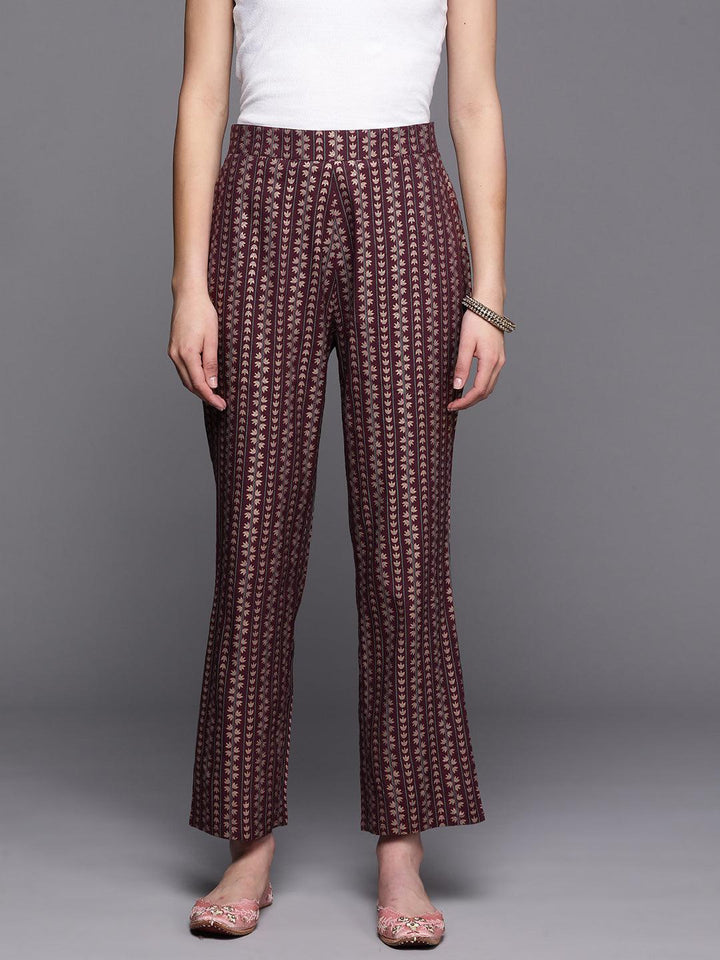 Maroon Printed Rayon Trousers