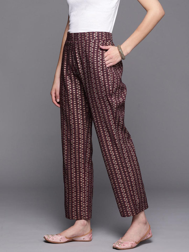 Maroon Printed Rayon Trousers