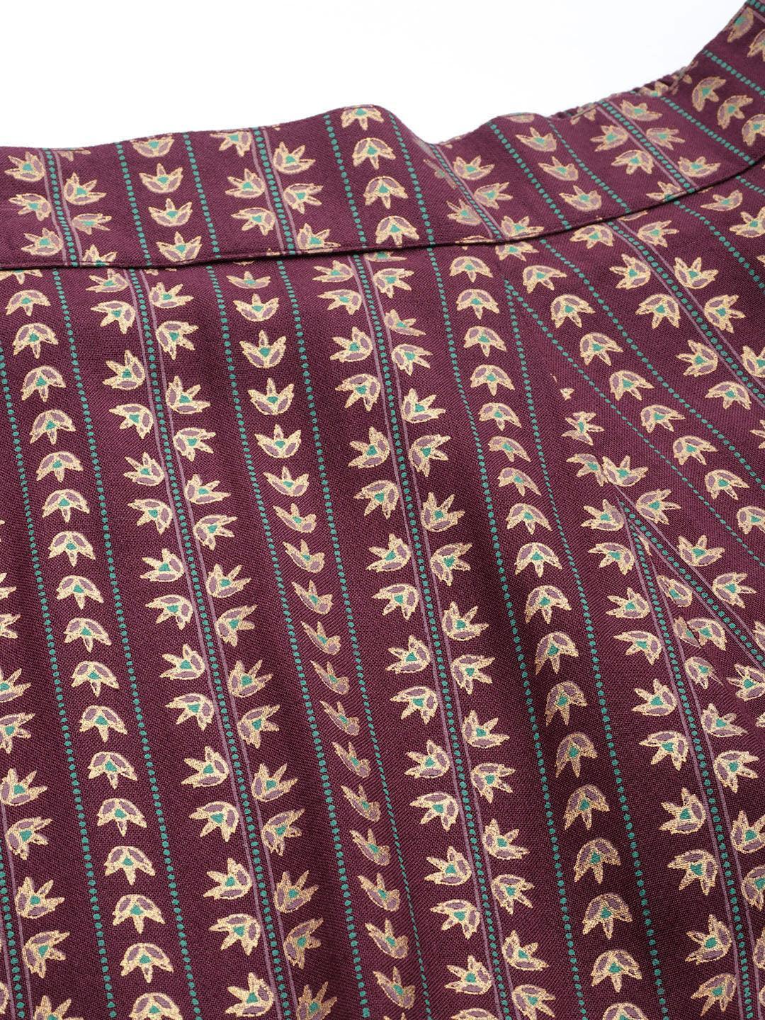 Maroon Printed Rayon Trousers - ShopLibas 