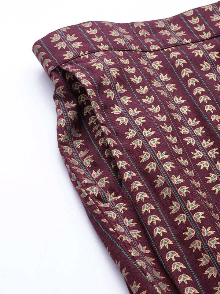 Maroon Printed Rayon Trousers