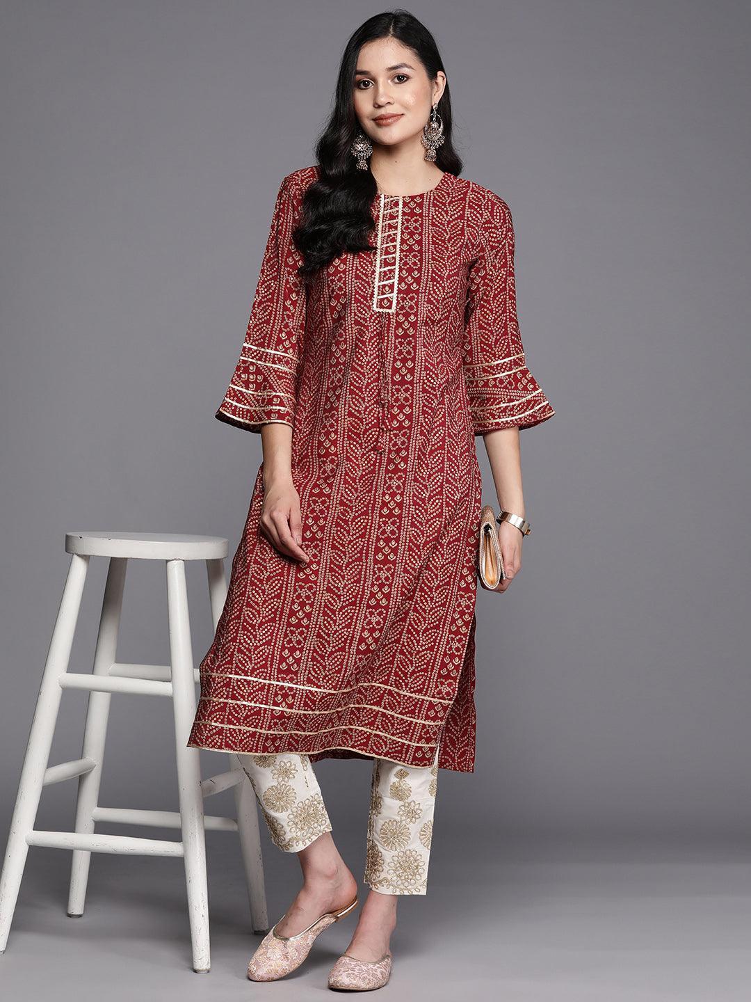 Maroon Printed Silk Straight Kurta - ShopLibas 