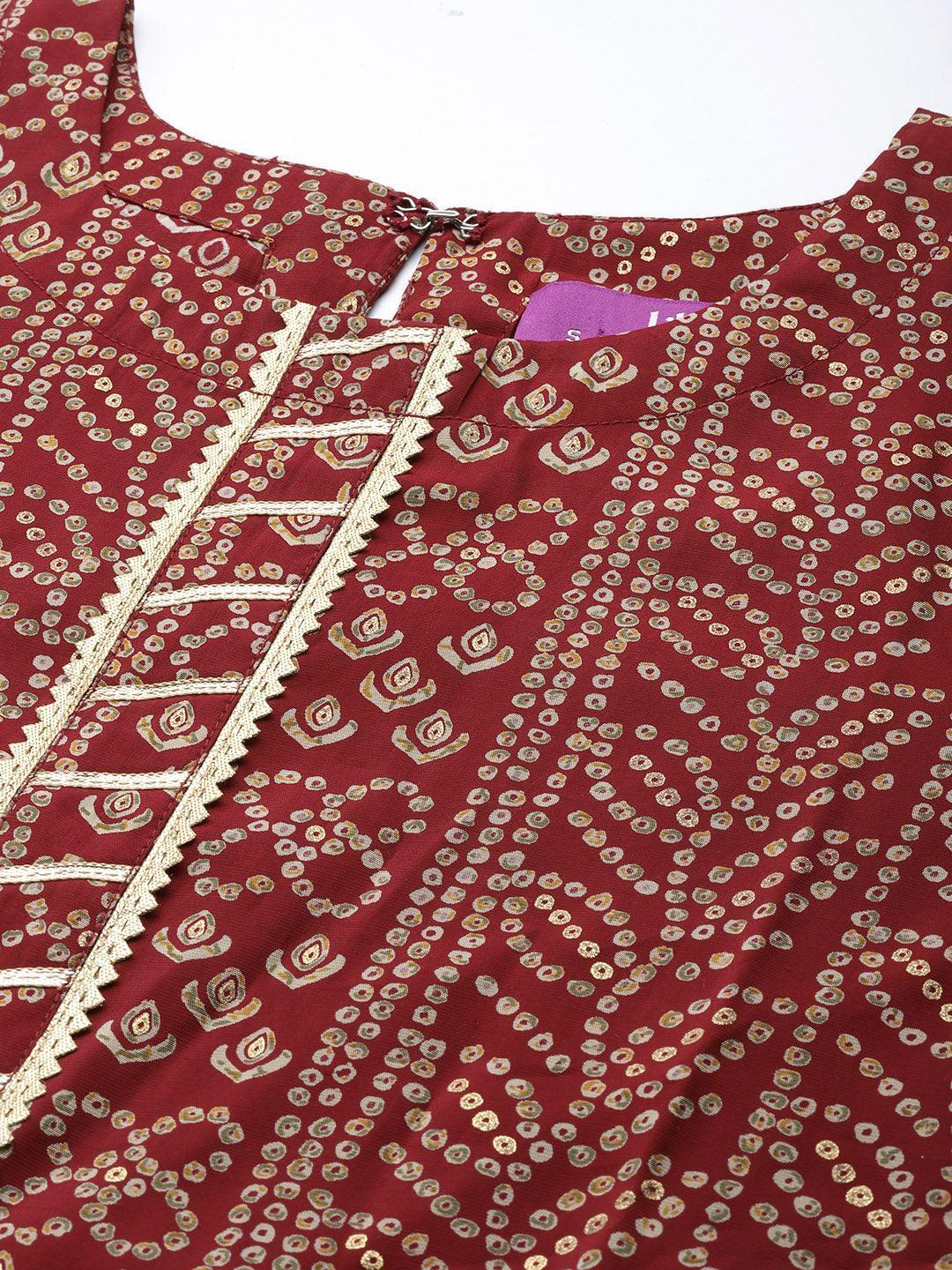 Maroon Printed Silk Straight Kurta - ShopLibas 